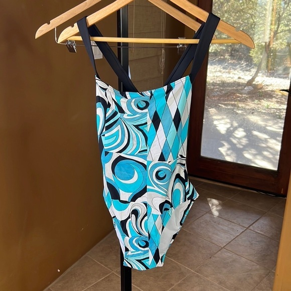 MICHAEL Michael Kors One Piece Summer Blue Cross Back Maillot Swimsuit Size 10 - Picture 2 of 12